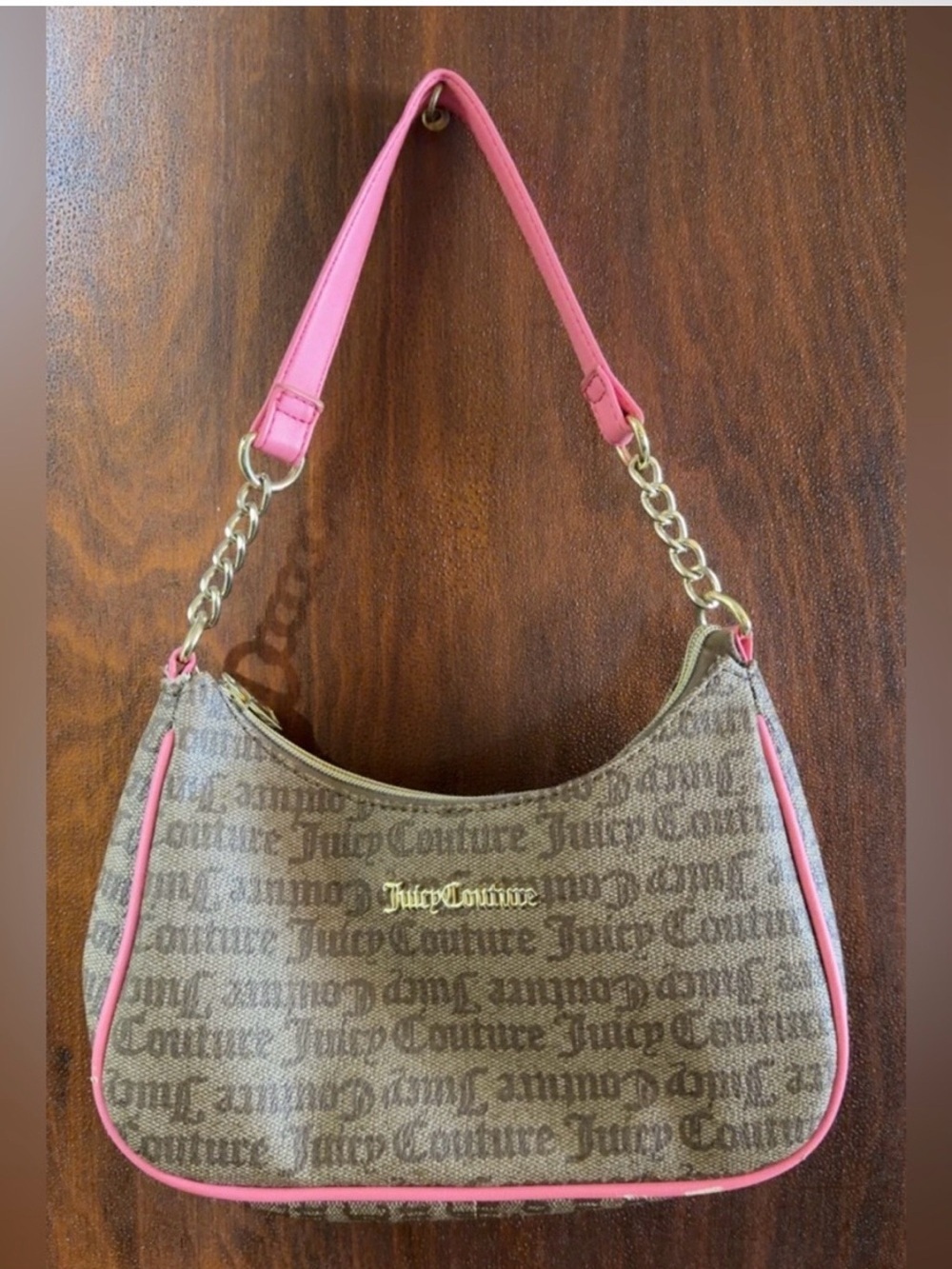 Juicy Couture Brown Logo Shoulder Bag with Pink Trim